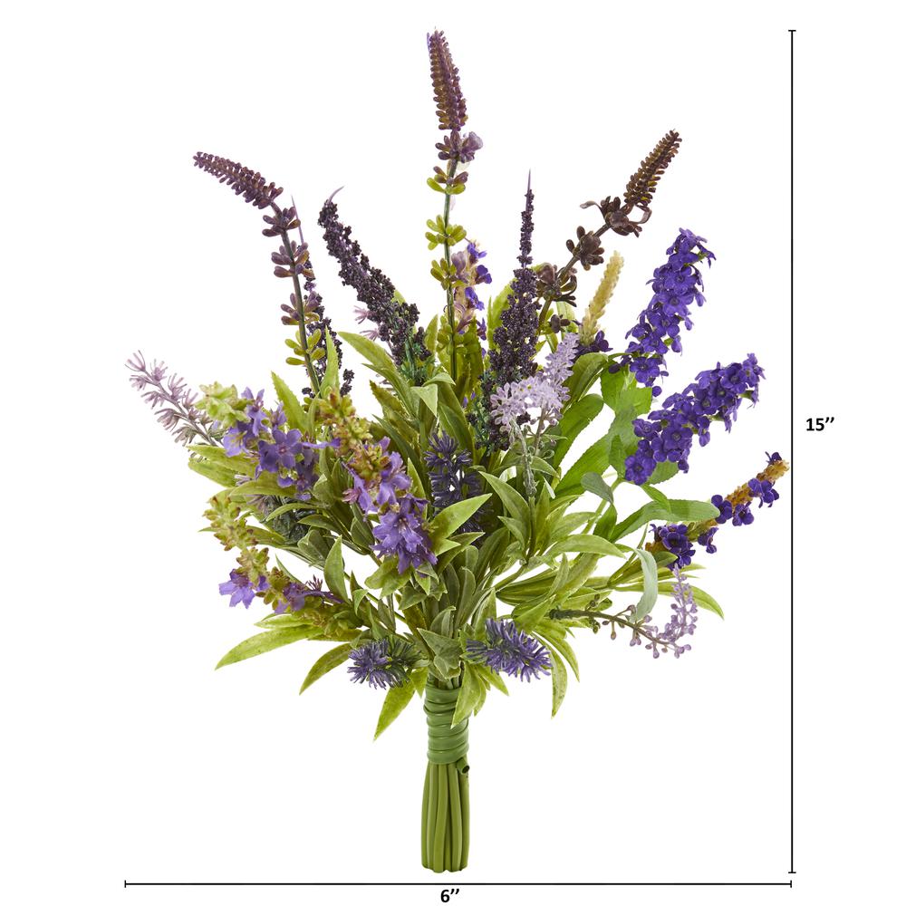 15in. Lavender Artificial Flower Bouquet (Set of 3). Picture 2
