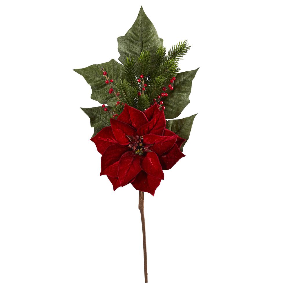 31in. Poinsettia, Berries and Pine Artificial Flower Bundle (Set of 3). Picture 1