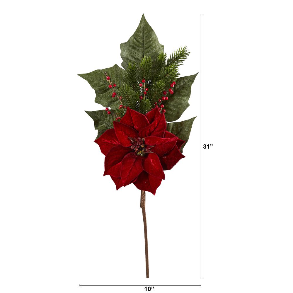 31in. Poinsettia, Berries and Pine Artificial Flower Bundle (Set of 3). Picture 2