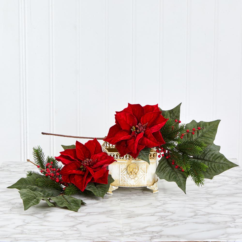 31in. Poinsettia, Berries and Pine Artificial Flower Bundle (Set of 3). Picture 3