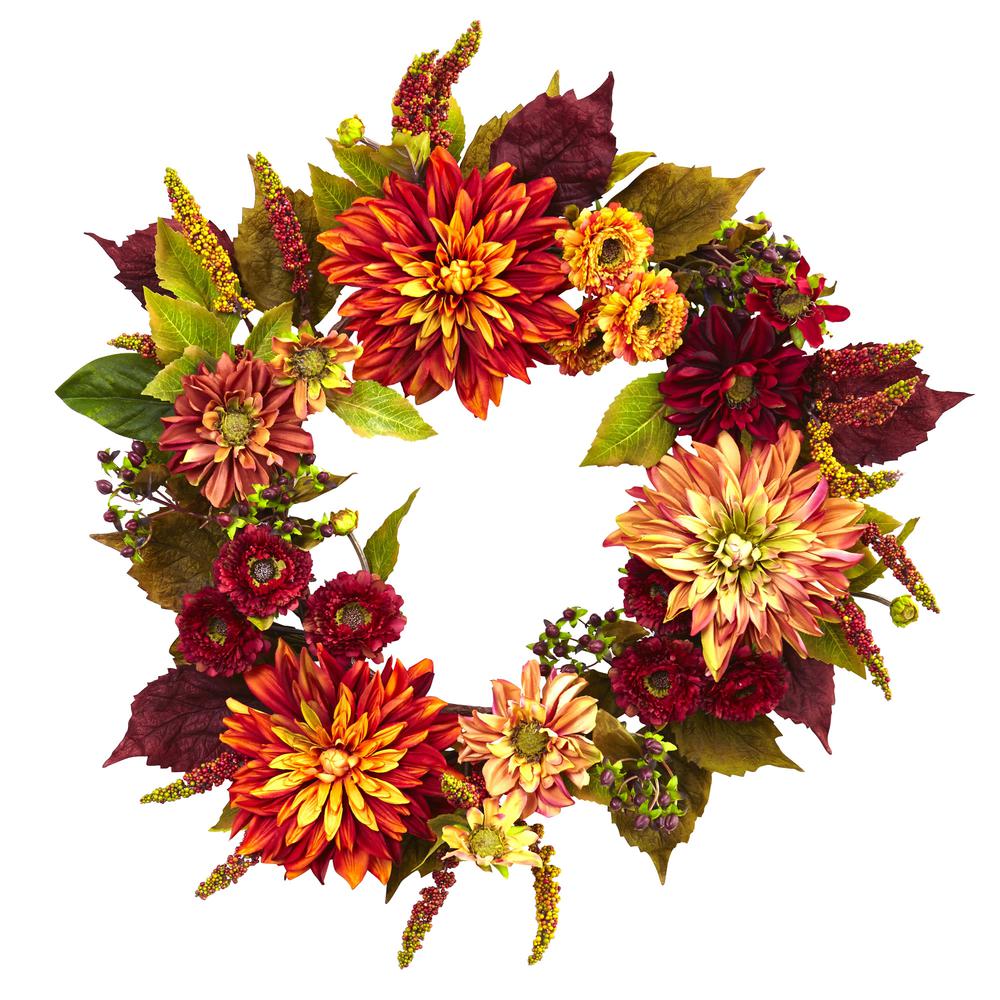22in. Dahlia & Mum Wreath. Picture 1