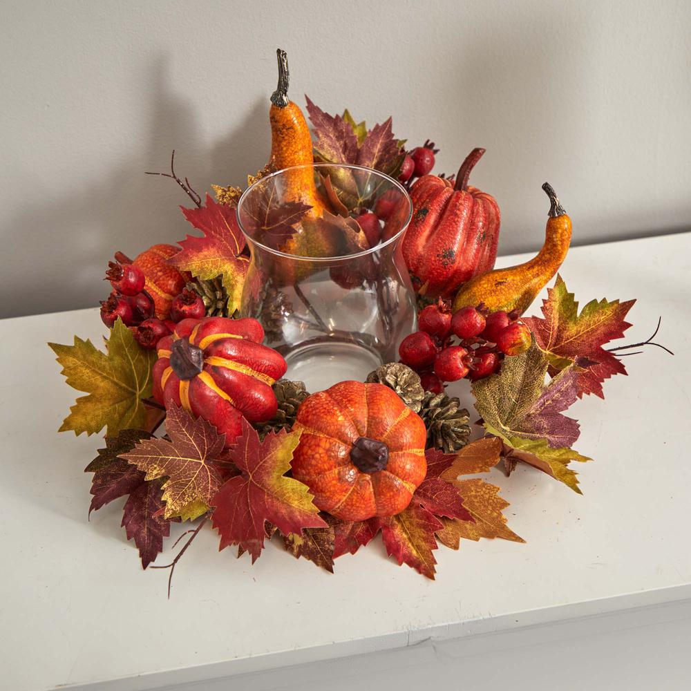 Pumpkin, Gourd, Berry and Maple Leaf Artificial Arrangement Candelabrum. Picture 6