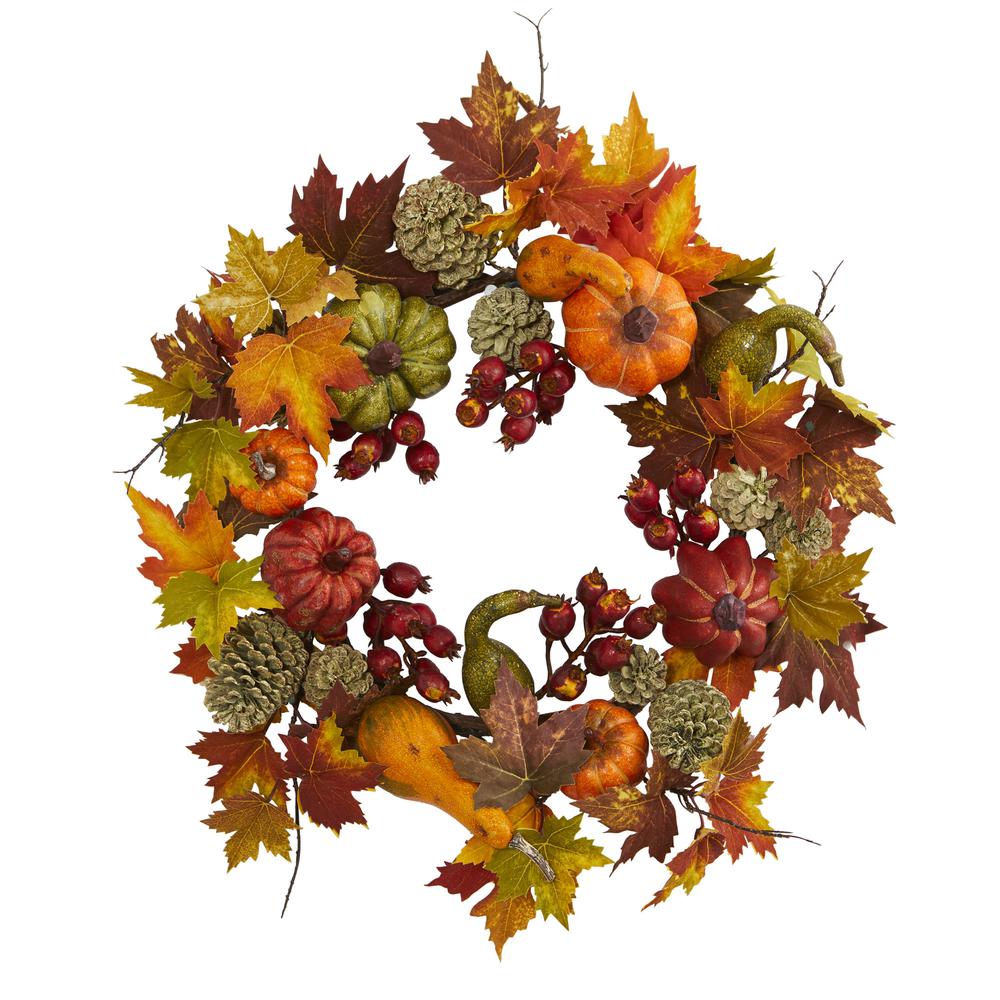 24in. Pumpkin, Gourd, Berry and Maple Leaf Wreath. Picture 1