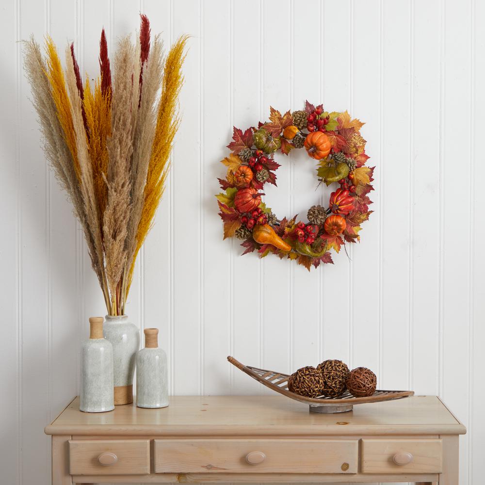 24in. Pumpkin, Gourd, Berry and Maple Leaf Wreath. Picture 2
