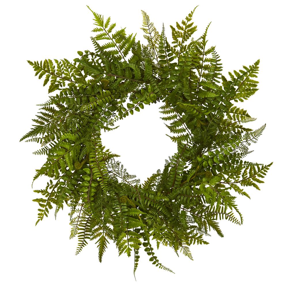 24in. Mixed Fern Artificial Wreath. Picture 1