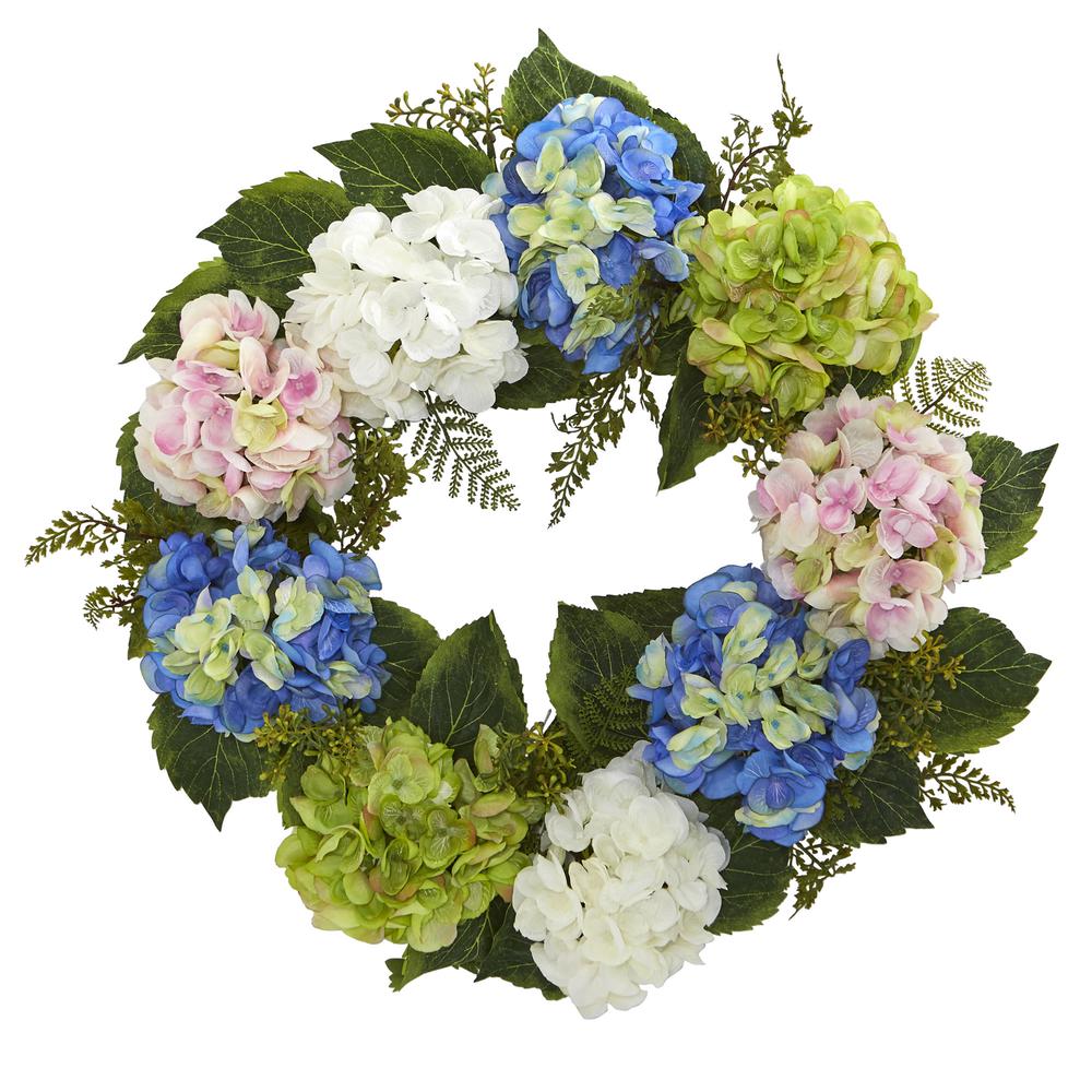 24in. Hydrangea Wreath, Blue. Picture 1