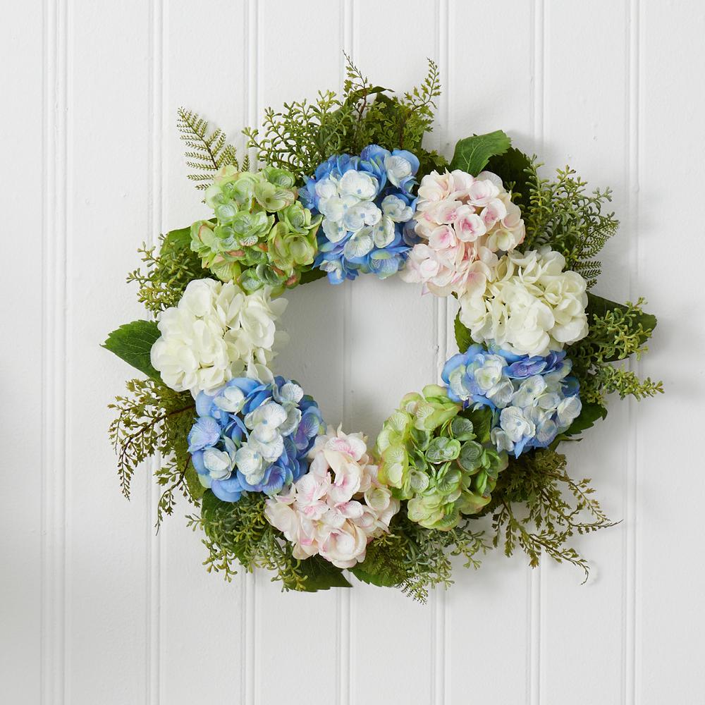 24in. Hydrangea Wreath, Blue. Picture 3