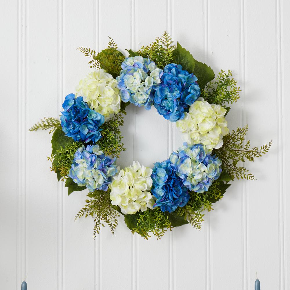 24in. Hydrangea Wreath - Blue. Picture 4