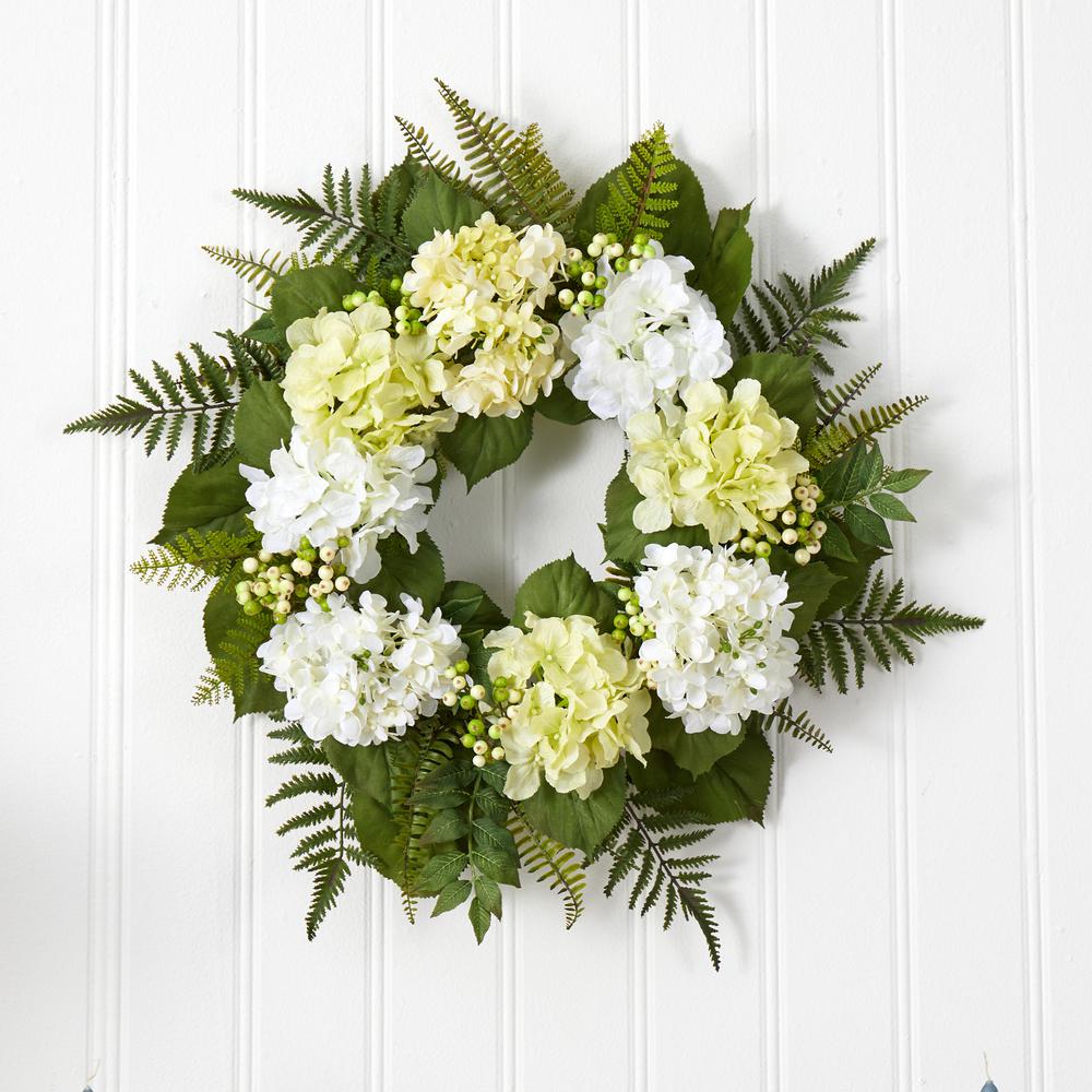 24in. Hydrangea Berry Wreath, White. Picture 3