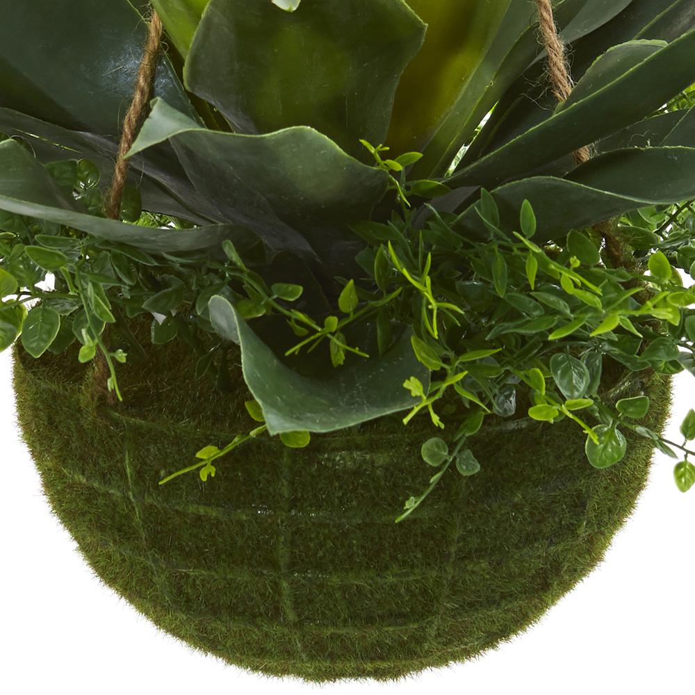 Agave and Maiden Hair Artificial Plant in Hanging Basket (Indoor/Outdoor). Picture 2