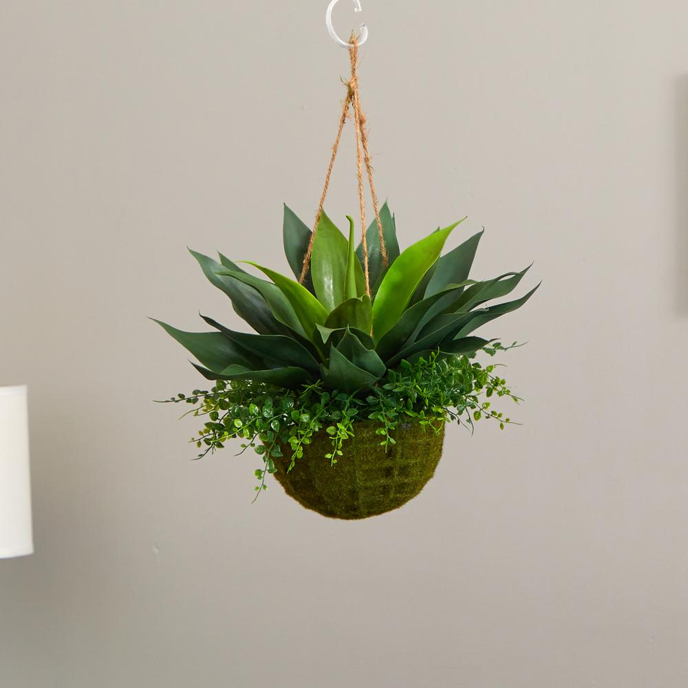 Agave and Maiden Hair Artificial Plant in Hanging Basket (Indoor/Outdoor). Picture 5
