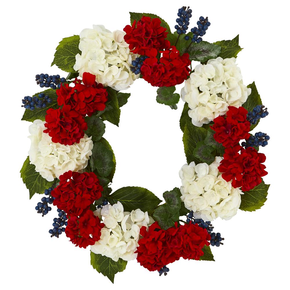 21in. Geranium and Blueberry Artificial Wreath. Picture 1