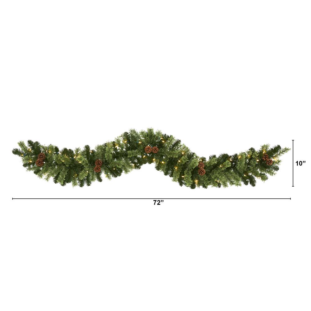 6ft. Christmas Artificial Garland with 50 Clear LED Lights and Pine Cones. Picture 1