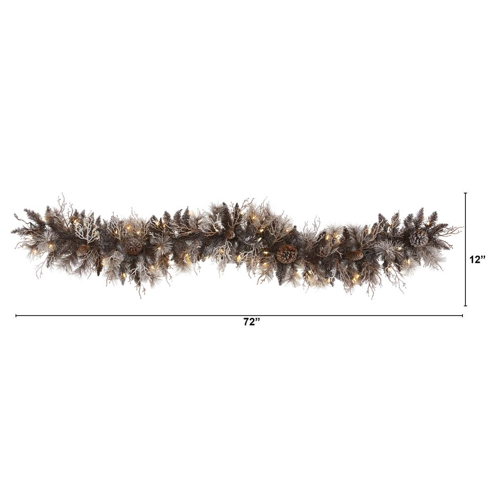 6ft. Flocked Artificial Christmas Garland with 50 White Warm LED Lights and Pine Cones. Picture 1