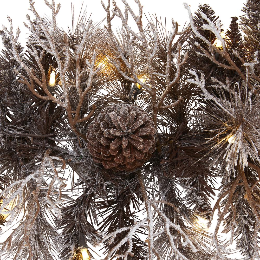 6ft. Flocked Artificial Christmas Garland with 50 White Warm LED Lights and Pine Cones. Picture 3