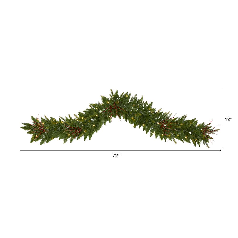 6ft. Christmas Pine Artificial Garland with 50 Warm White LED Lights and Berries. Picture 2