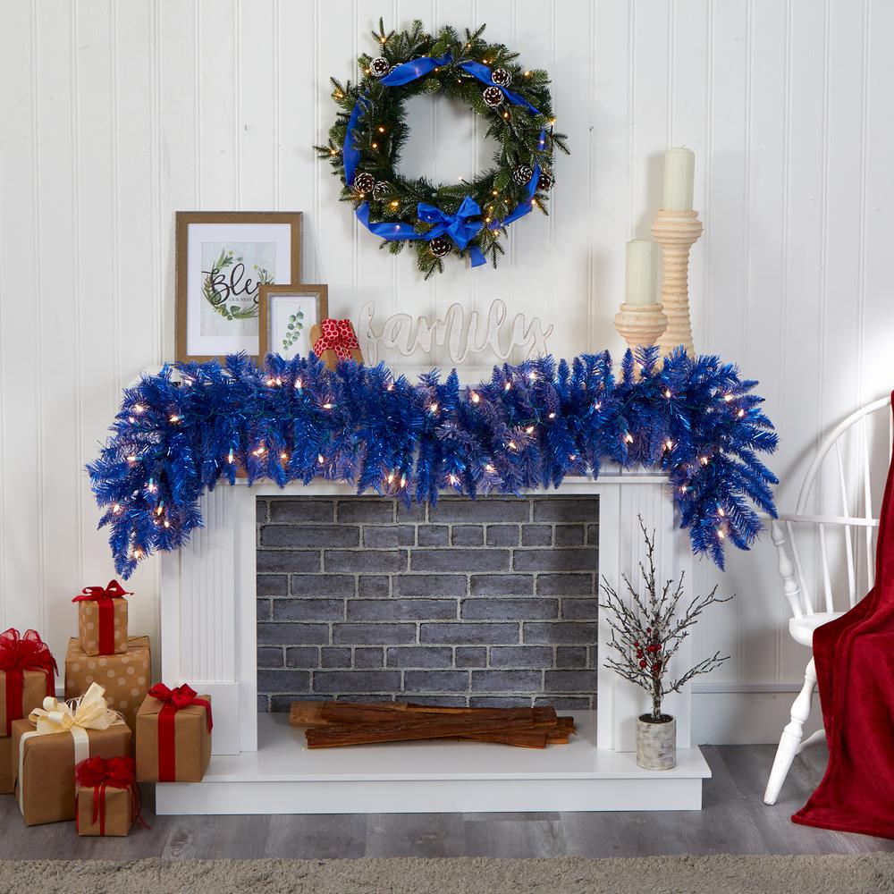 6ft. Blue Artificial Christmas Garland with 50 Warm White Lights. Picture 4