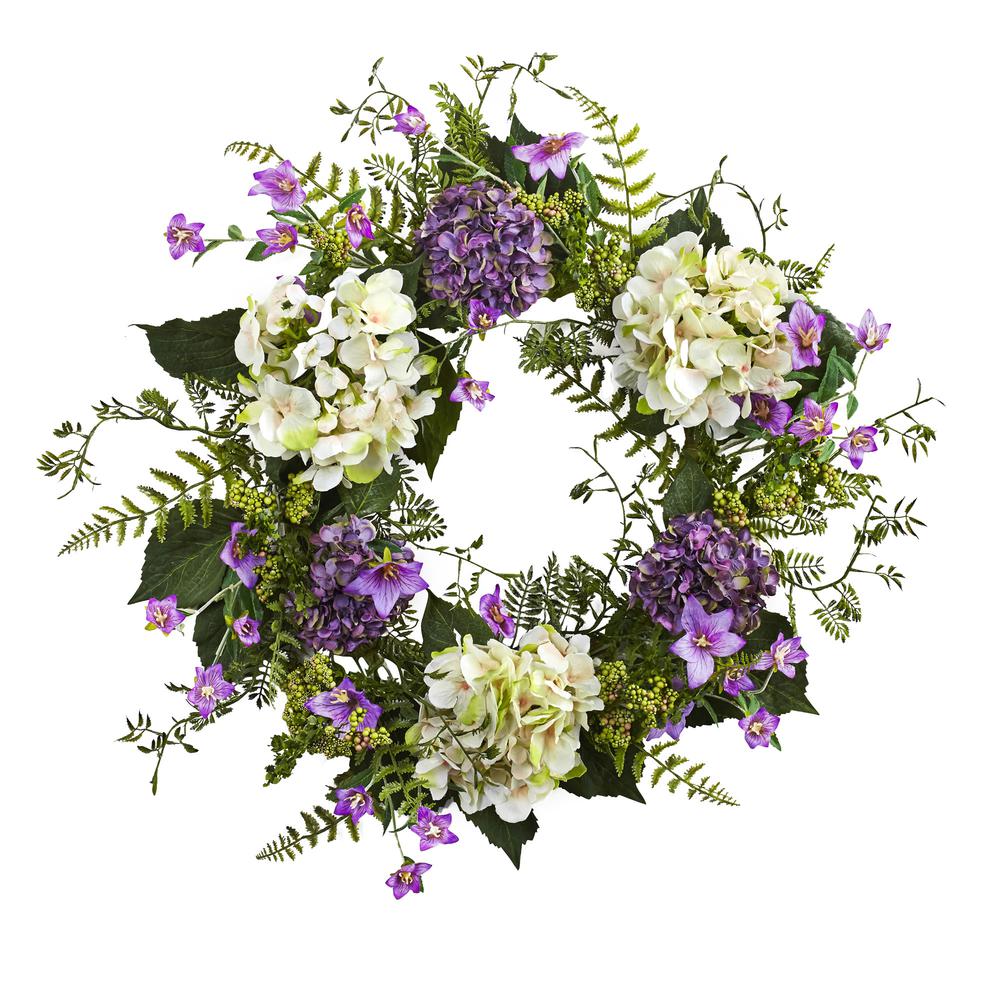 24in. Hydrangea Berry Wreath, Purple. Picture 1
