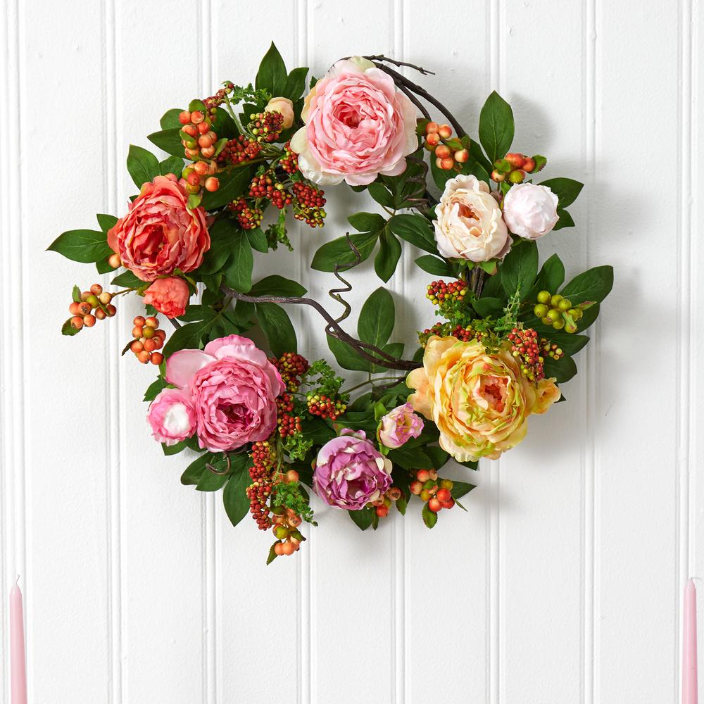 20in. Mixed Peony & Berry Wreath. Picture 3