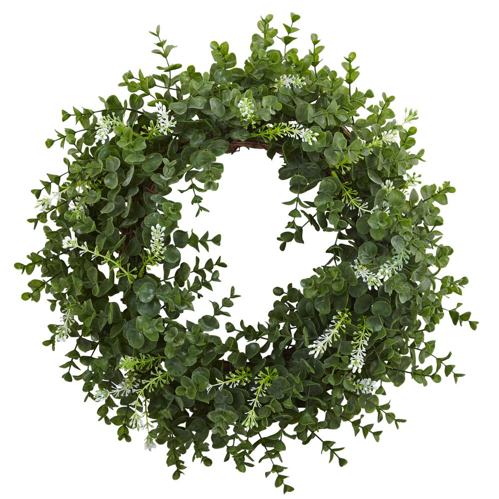 18in. Eucalyptus Double Ring Wreath with Twig Base. Picture 1