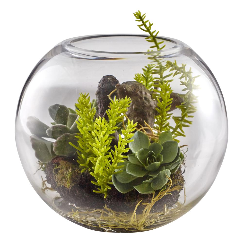 Mix Succulent Garden with Glass Vase. Picture 2