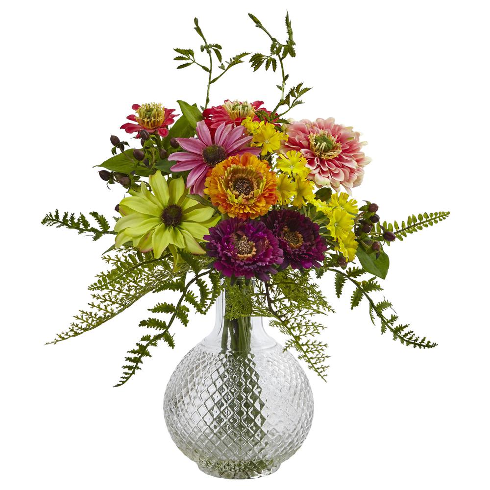 Mixed Flower in Glass Vase. Picture 1