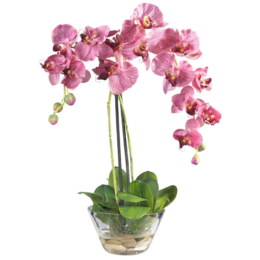 Phalaenopsis with Glass Vase Silk Flower Arrangement. Picture 1