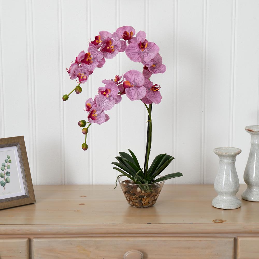 Phalaenopsis with Glass Vase Silk Flower Arrangement. Picture 2