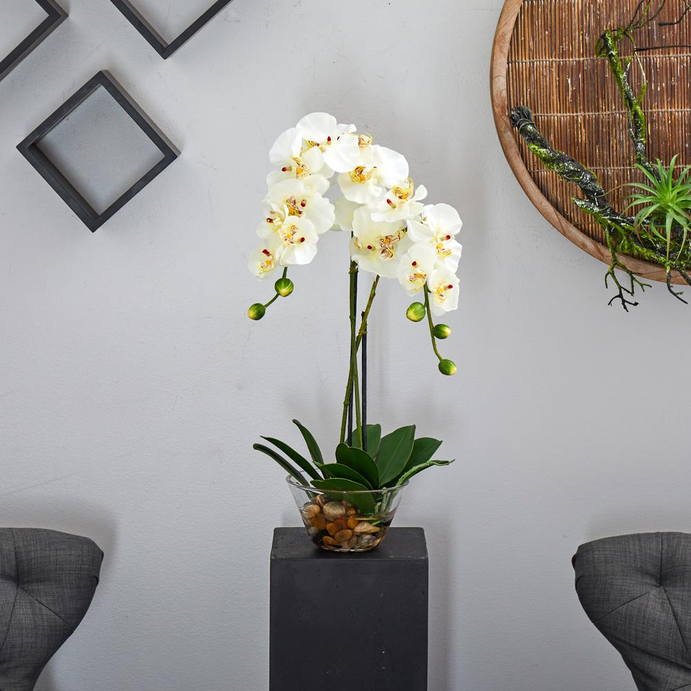 Phalaenopsis with Glass Vase Silk Flower Arrangement. Picture 6