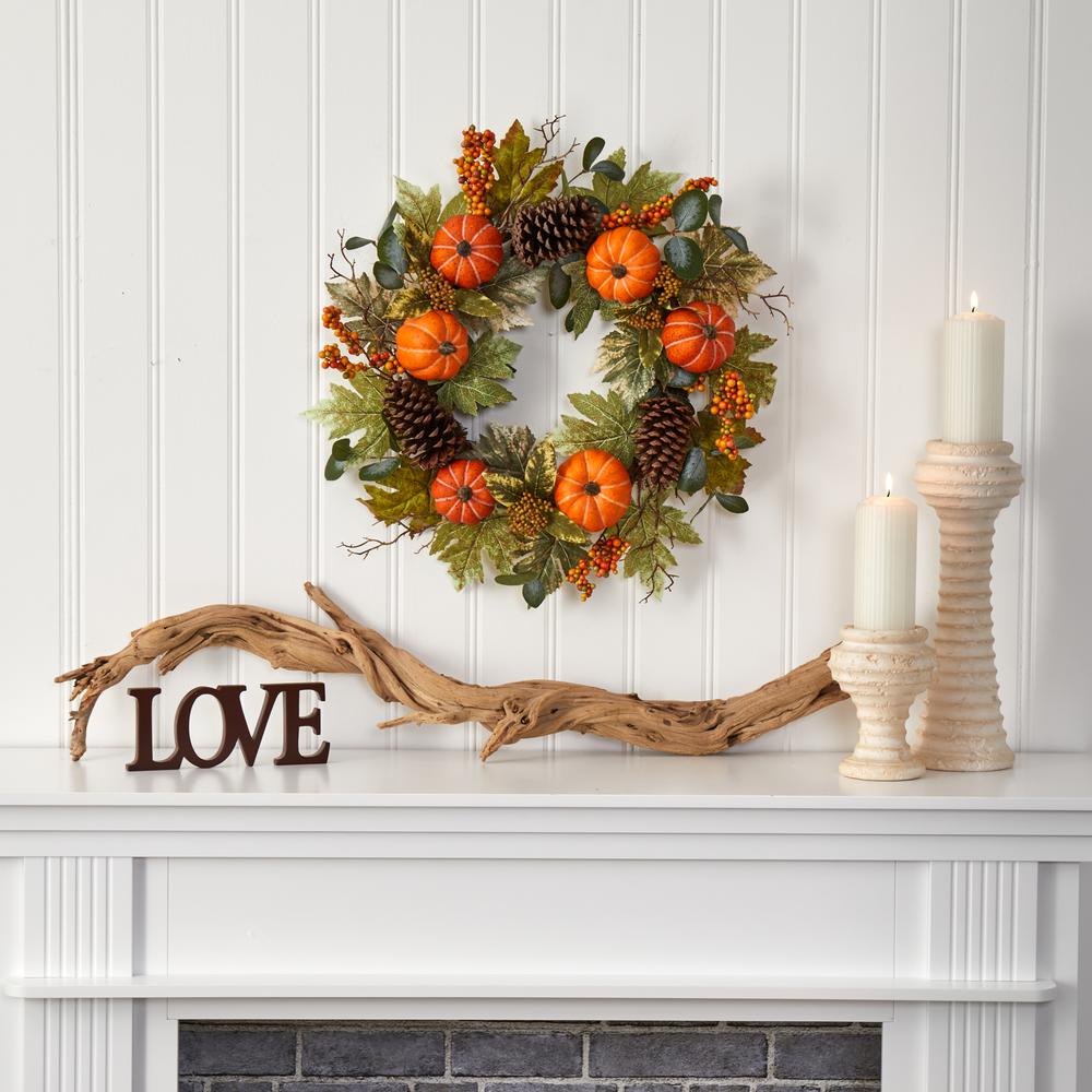 24in. Pumpkins, Pine Cones and Berries Fall Artificial Wreath. Picture 2