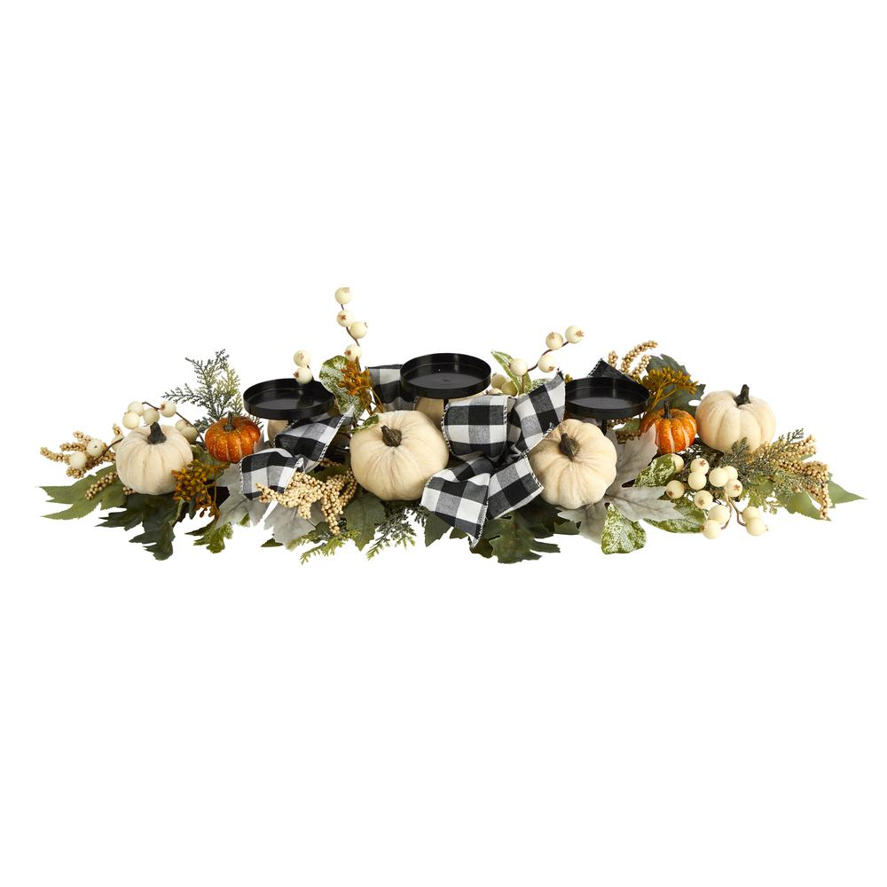 32in. White Pumpkin and Berries Artificial Candelabrum. Picture 4