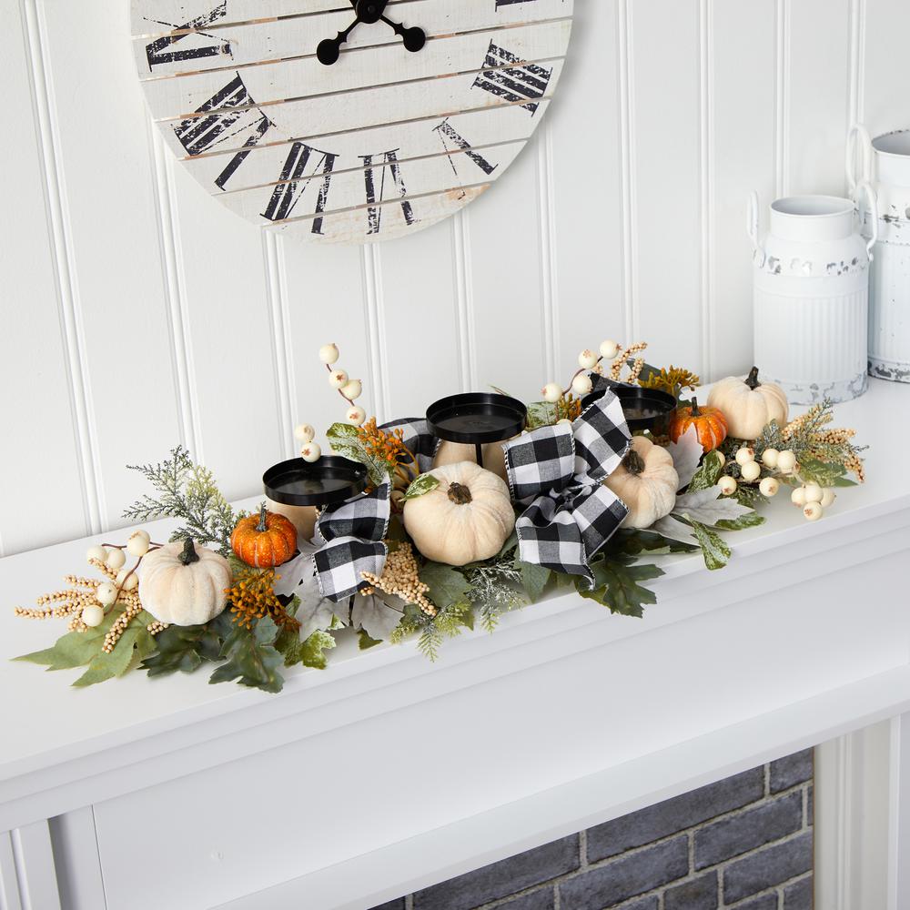 32in. White Pumpkin and Berries Artificial Candelabrum. Picture 3