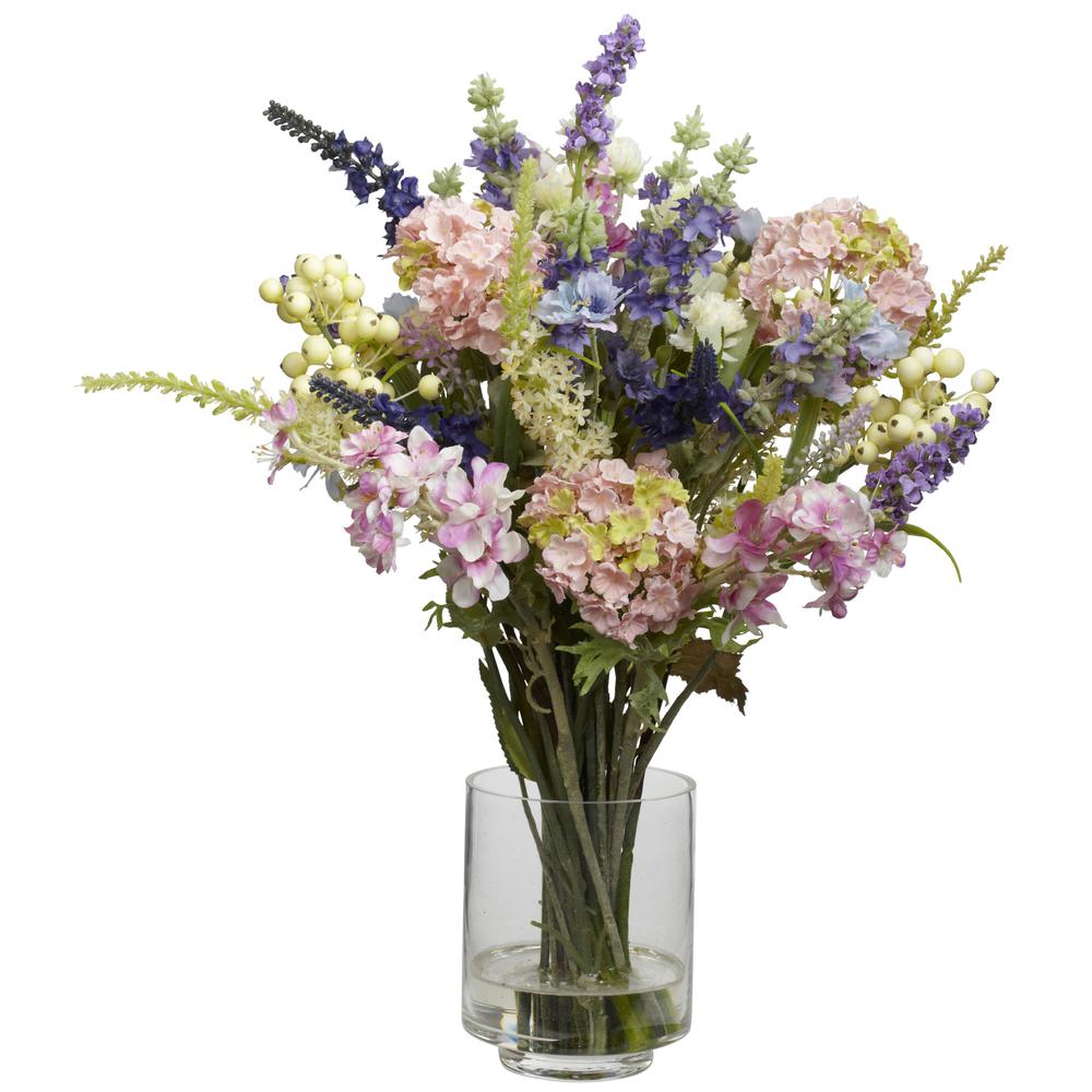 Lavender & Hydrangea Silk Flower Arrangement. Picture 1