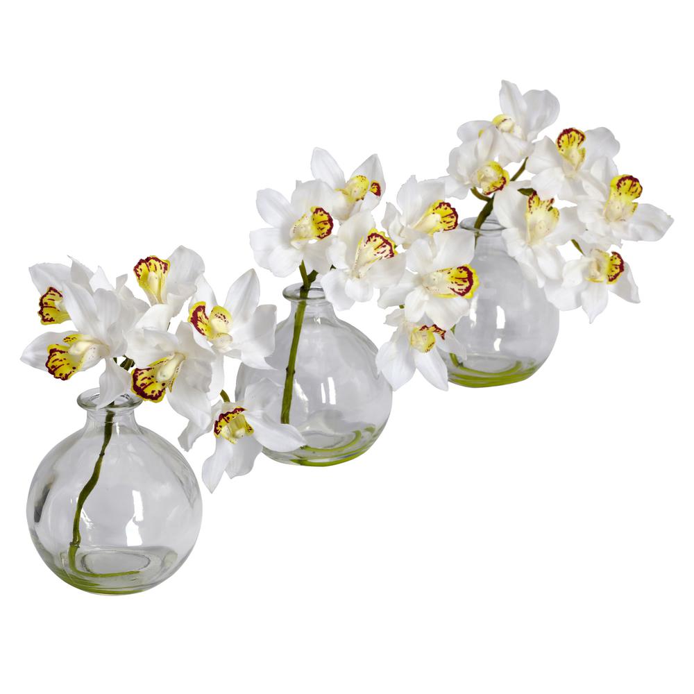 Cymbidium with Vase Silk Flower Arrangement (Set of 3). Picture 1
