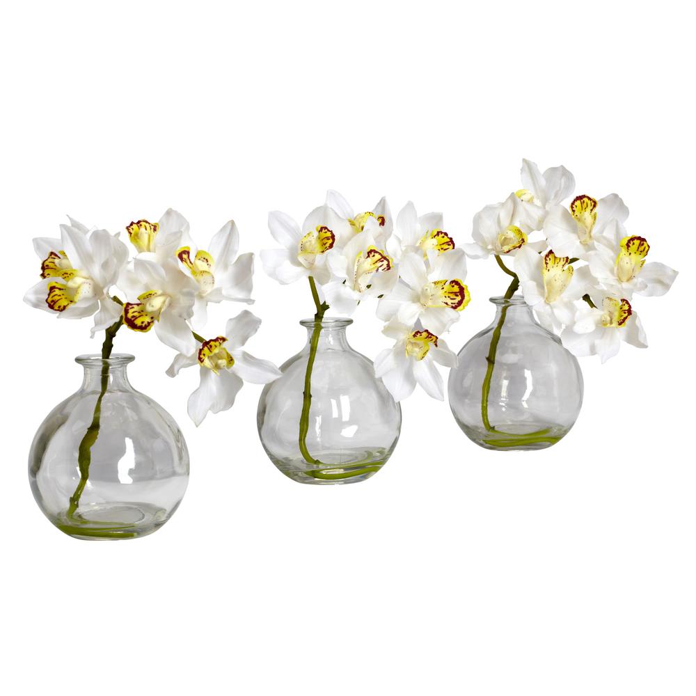 Cymbidium with Vase Silk Flower Arrangement (Set of 3). Picture 4