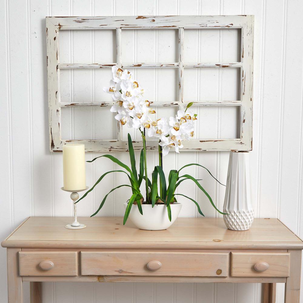 Cymbidium with White Vase Silk Flower Arrangement. Picture 3
