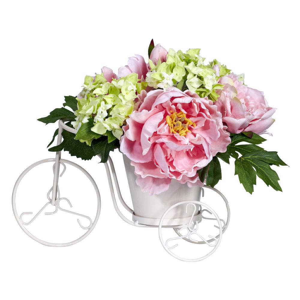Peony & Hydrangea Tricycle Silk Flower Arrangement. Picture 1
