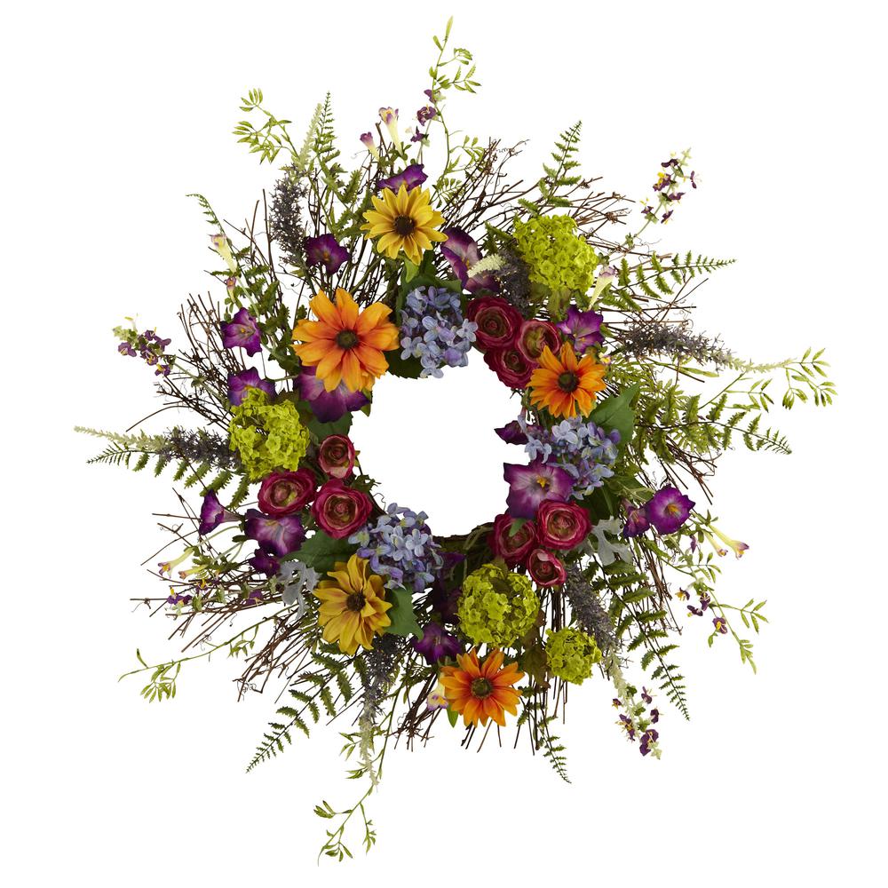 24in. Spring Garden Wreath with Twig Base. Picture 1
