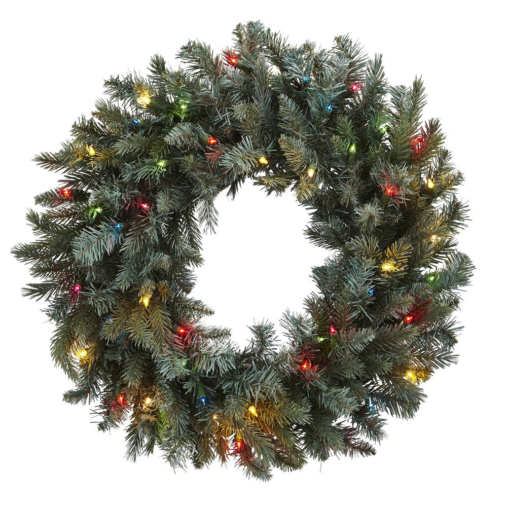 30in. Pine Wreath with Colored Lights. Picture 3