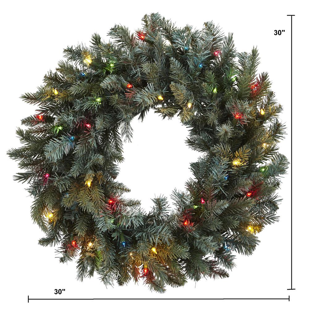 30in. Pine Wreath with Colored Lights. Picture 2