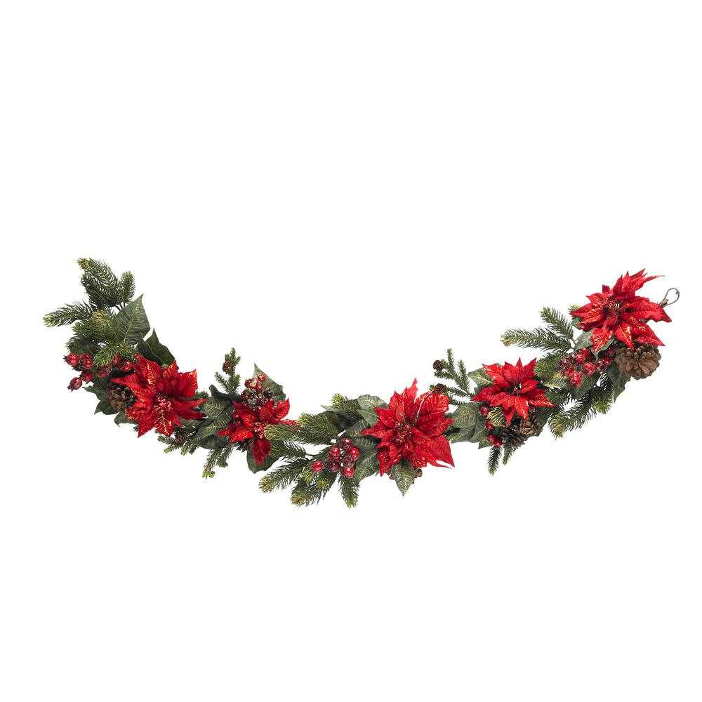 60in. Poinsettia & Berry Garland. Picture 3