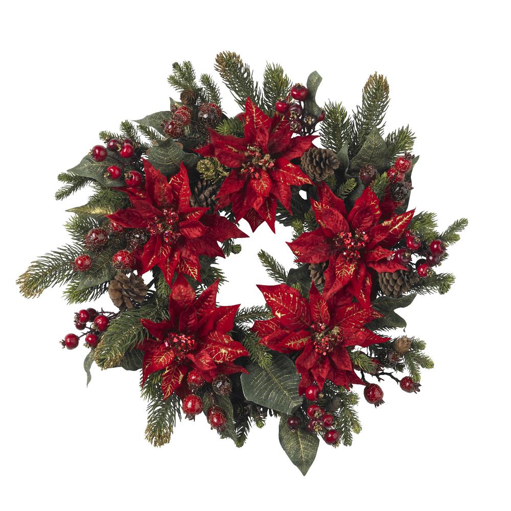 24in. Poinsettia & Berry Wreath. Picture 1