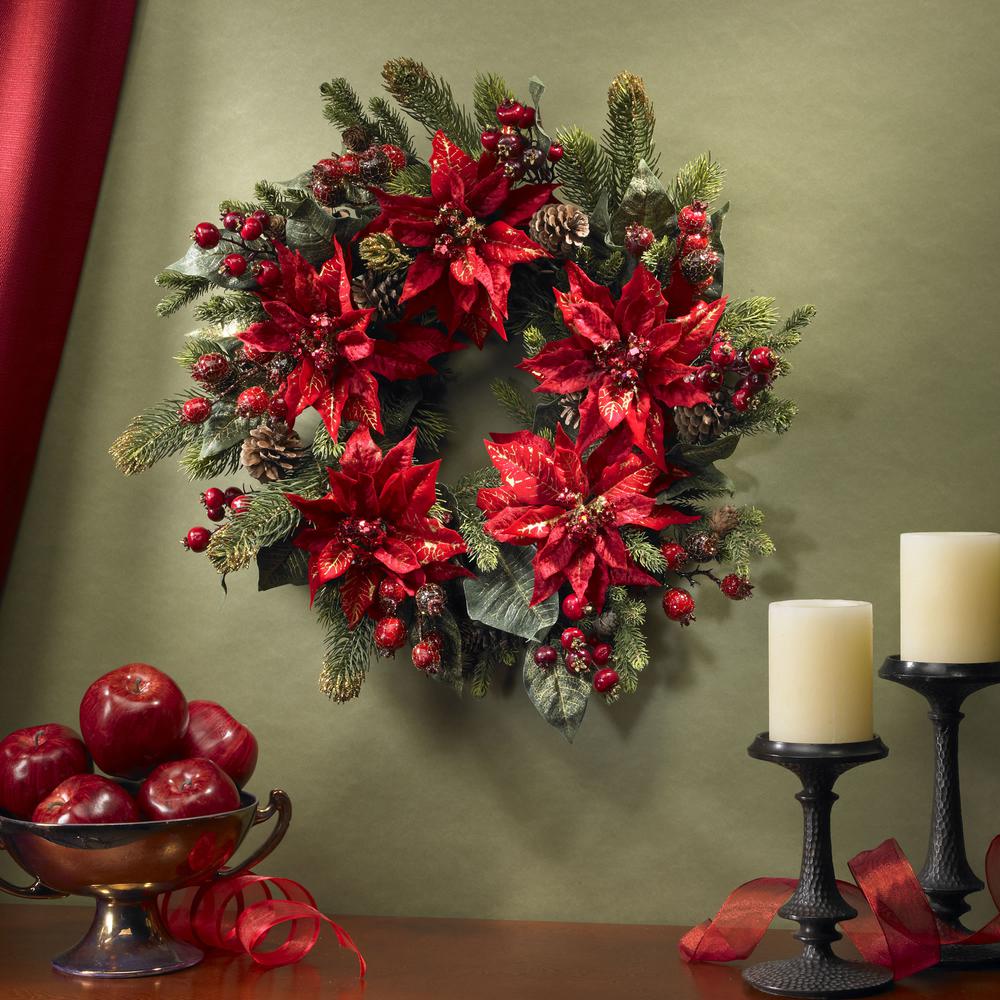 24in. Poinsettia & Berry Wreath. Picture 2