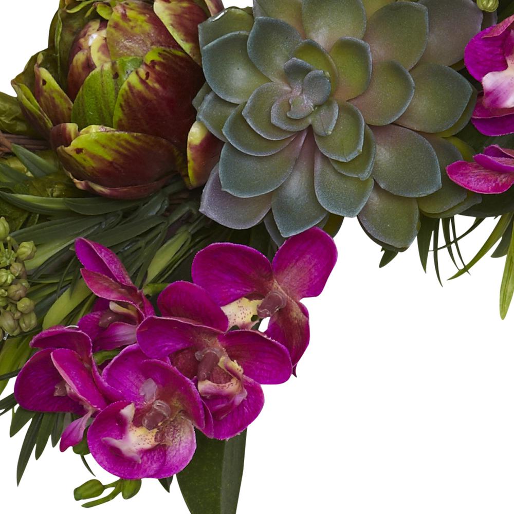 20in. Orchid, Artichoke & Succulent Wreath. Picture 3