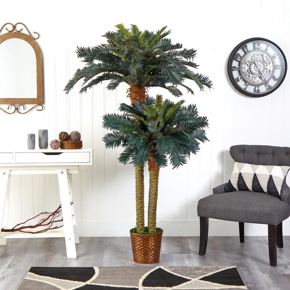 6ft. & 4ft. Sago Palm Double Potted Silk Tree. Picture 3