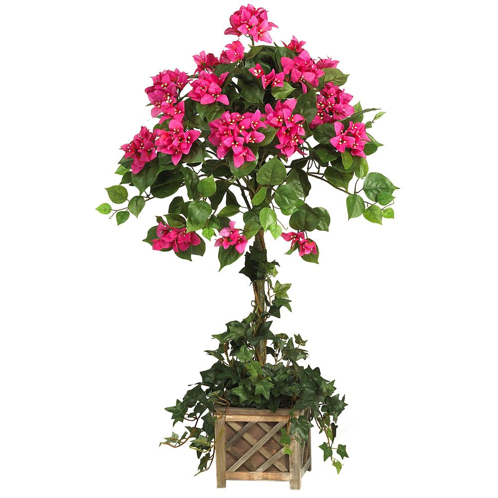34in. Artificial Bougainvillea Topiary with Wood Box. Picture 1