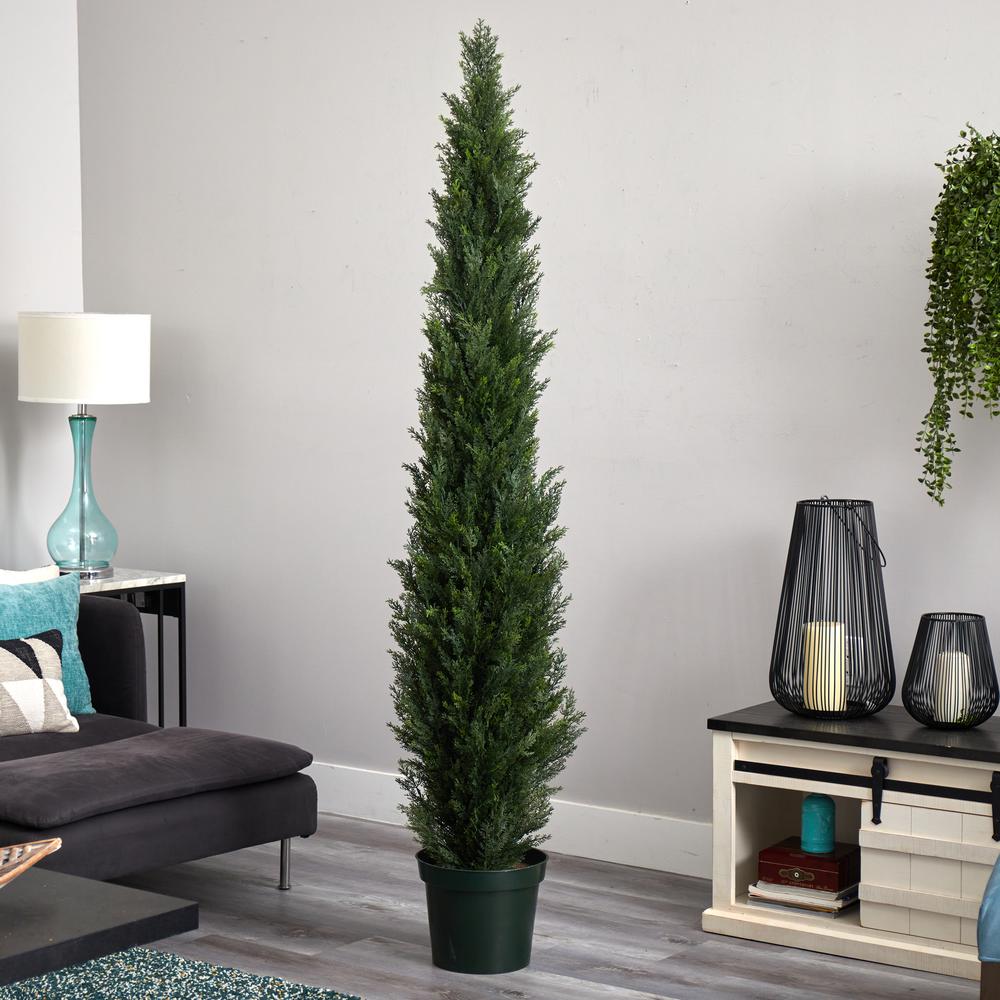 7ft. Mini Cedar Pine Tree with 3614 Tips in 12in. Pot (Two Tone Green). Picture 3
