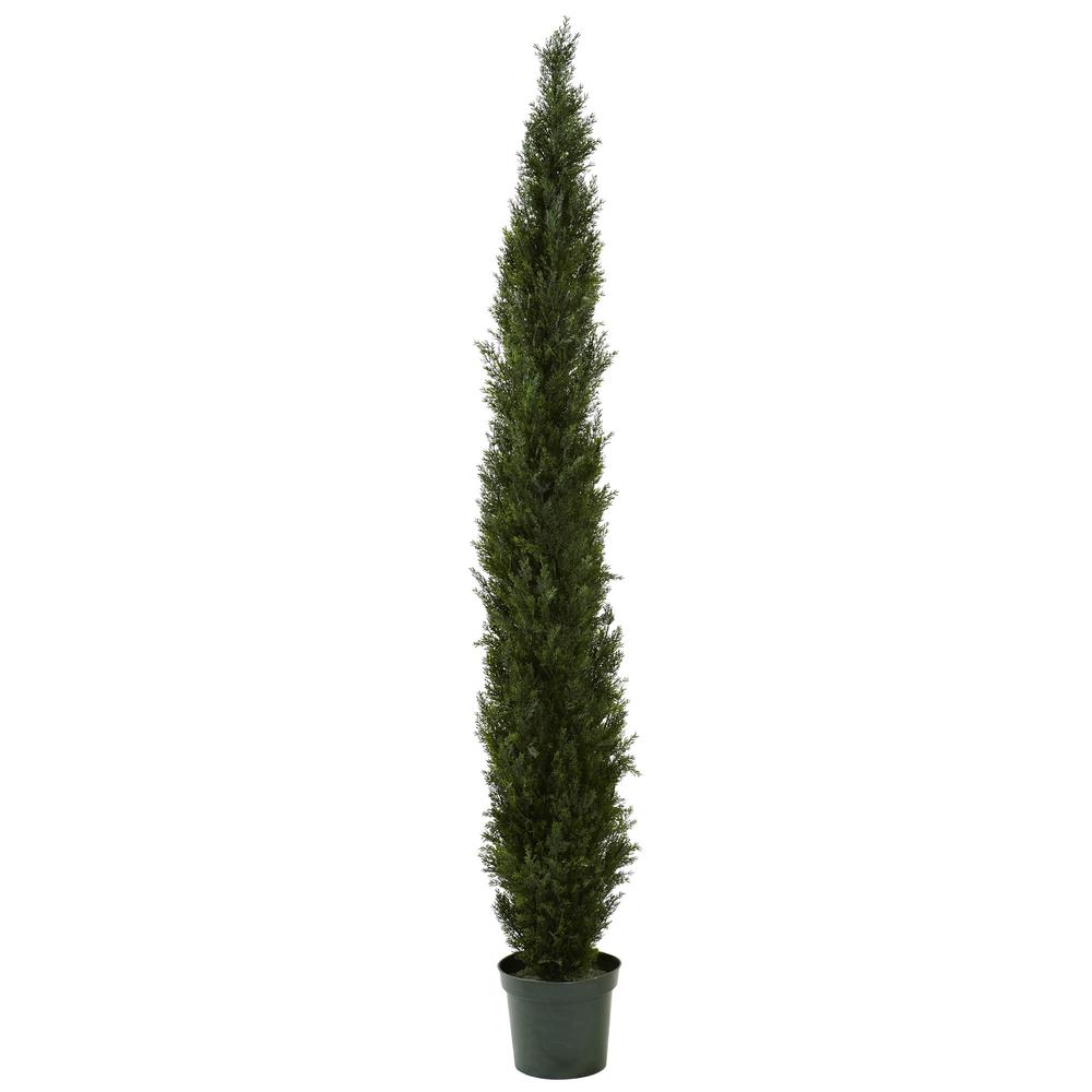 8ft. Mini Cedar Pine Tree with 4249 tips in 12in. Pot (Two Tone Green). Picture 1
