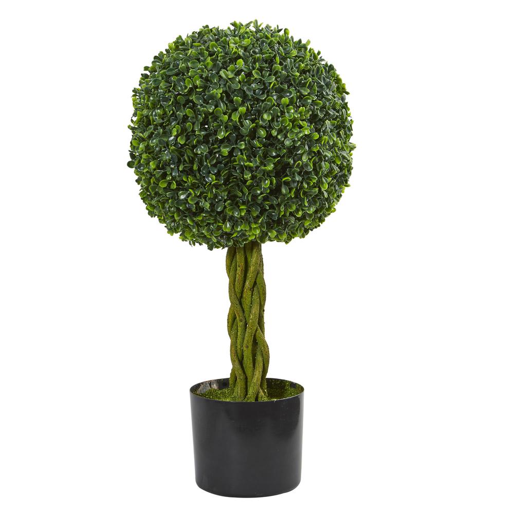 2ft. Boxwood Ball with Woven Trunk Artificial Tree, UV Resistant (Indoor/Outdoor). Picture 1