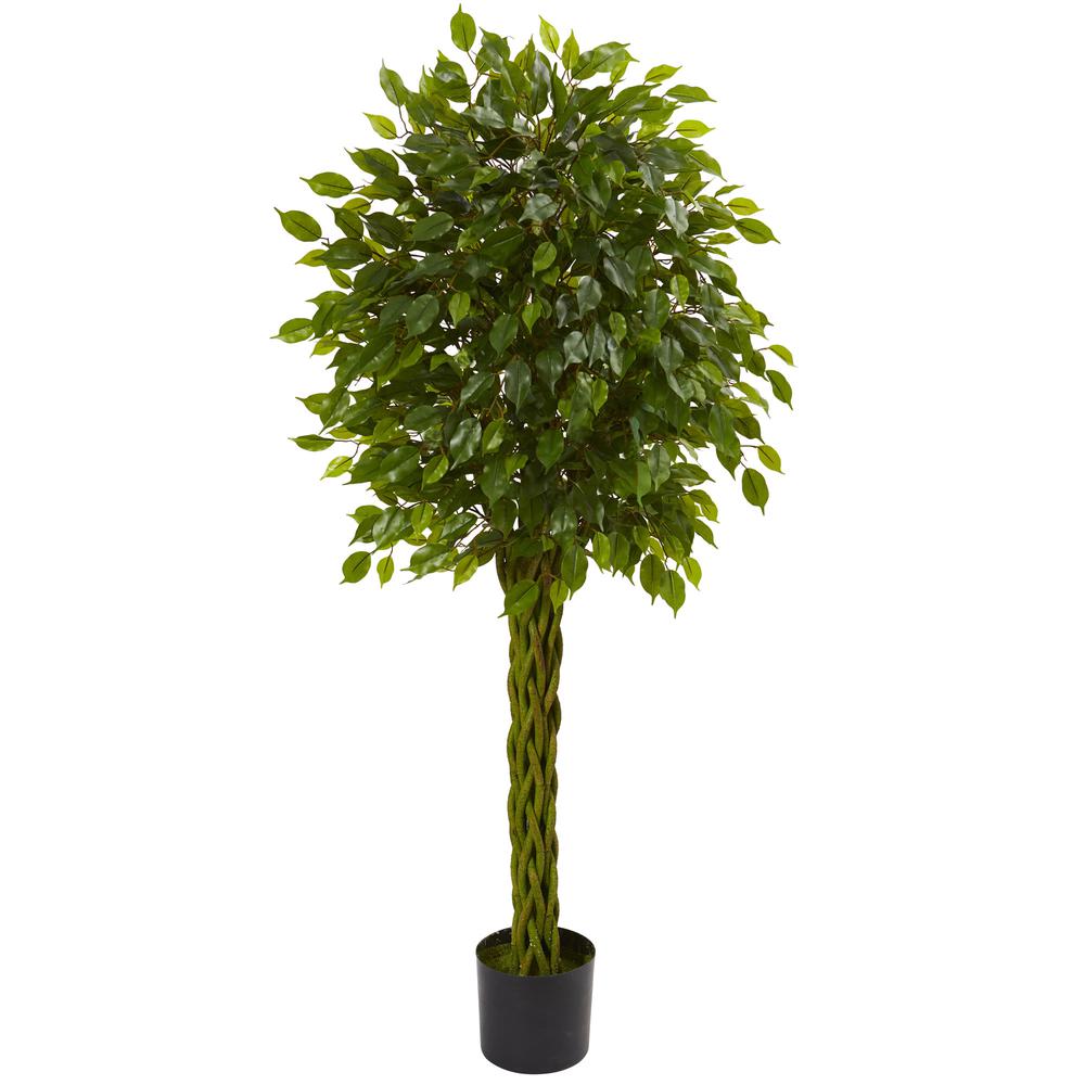 5ft. Ficus Artificial Tree with Woven Trunk, UV Resistant (Indoor/Outdoor). Picture 1